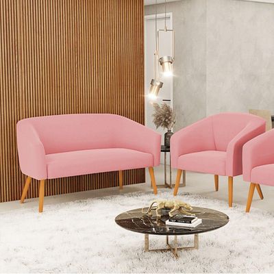 Kit 01 Namoradeira 02 Lugares E 02 Poltronas Suede Rose
