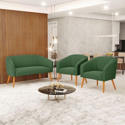 Kit 01 Namoradeira 02 Lugares E 02 Poltronas Suede Verde