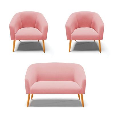 Kit 01 Namoradeira 02 Lugares E 01 Poltrona Suede Rose