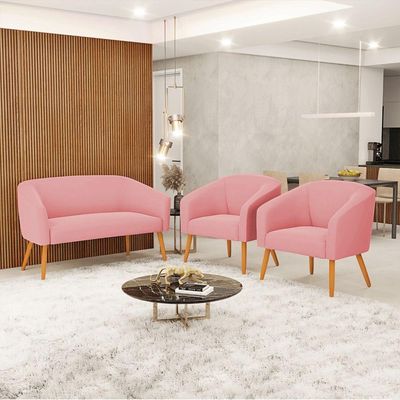 Kit 01 Namoradeira 02 Lugares E 01 Poltrona Suede Rose