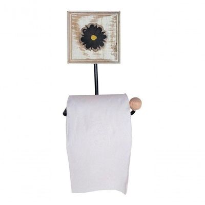 Kit Para Banheiro Com 2 Porta Papel Higiênico E 2 Toalheiros Rustico Flor Branca Cor Preto