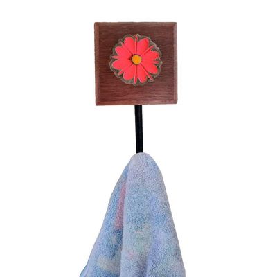 Kit Banheiro 3 Peças Toalheiro Cabideiro Porta Papel Papel Com Flores Coloridas Cor Vermelho