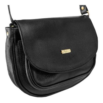 Bolsa Couro Legítimo Feminina Transversal Luxo Cor Preto