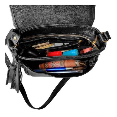 Bolsa Couro Legítimo Feminina Transversal Luxo Cor Preto