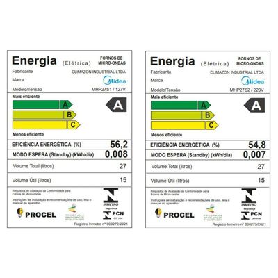 Micro-ondas 27L Prata Porta Espelhada Mastercook Midea MHP27S2 220V
