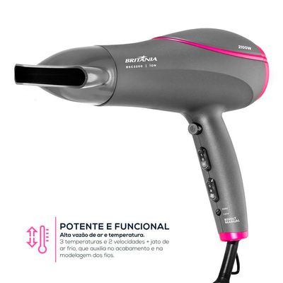 Secador de Cabelos Britânia BSC2200 2100W Cinza e Rosa - Bivolt