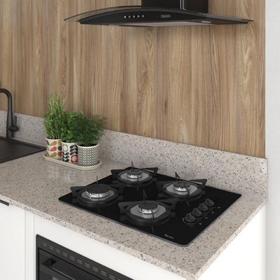 Cooktop Terim à Gás Trm 4b Vidro Preto Flange Inox Preto Bivolt