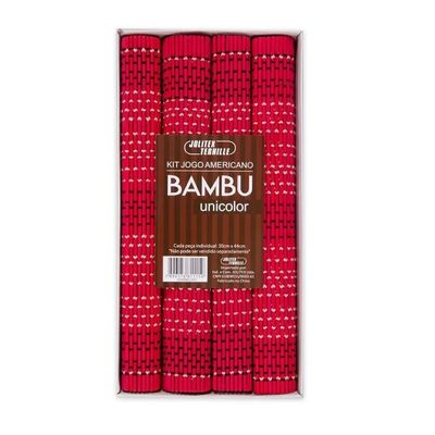 Kit Jogo Americano Bambu 4 Peças Unicolor Jolitex Vermelho