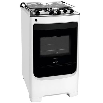 Fogão Consul 4 Bocas CFO4NAB com Mesa de Inox, Acendimento Automático e Design Frente Única Bivolt - Branco