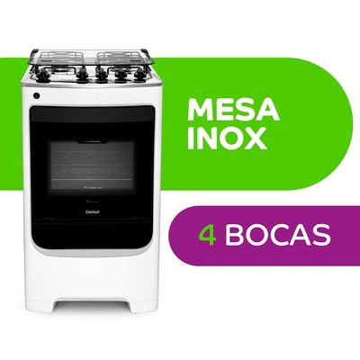 Fogão Consul 4 Bocas CFO4NAB com Mesa de Inox, Acendimento Automático e Design Frente Única Bivolt - Branco