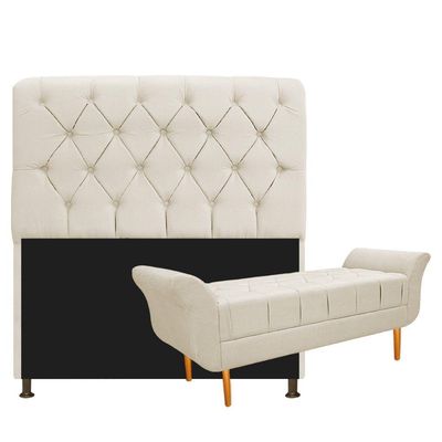 Kit Cabeceira e Recamier 160 Cm Queen Size Corano Bege