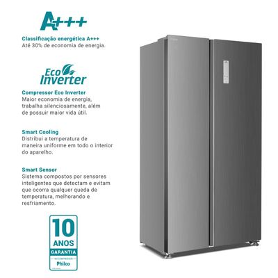 Geladeira 437L Philco Inverter Side by Side Inox PRF535I 127V