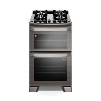 Fogão 4 bocas Electrolux Cinza Experience com Mesa de Vidro, Duplo Forno e PerfectCook360 (FE4DC) 127V