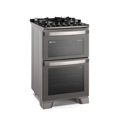 Fogão 4 bocas Electrolux Cinza Experience com Mesa de Vidro, Duplo Forno e PerfectCook360 (FE4DC) 127V