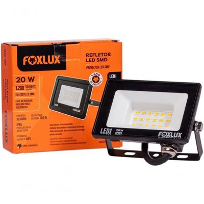 Kit 5 Refletor Led 20w 3000k Preto Bivolt Foxlux