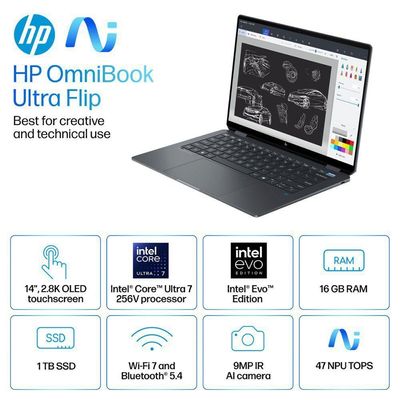Omnibook Ultra Flip Intel Core Ultra 7 256v Tela Touch 14' Oled Uwva Ssd 1tb Nvme Ram 16gb HP