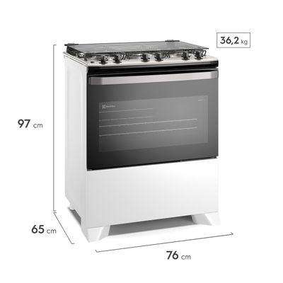 Fogão 5 bocas Electrolux Branco Efficient Mesa Inox, PerfectCook e VaporBake® (FE5IW) Bivolt