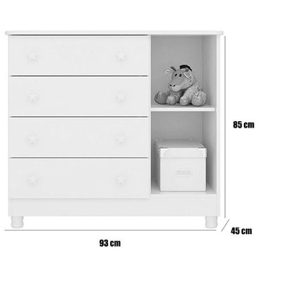 Cômoda Sapateira Infantil 1 Porta 4 Gavetas C/ Pés Doce Mel Branco