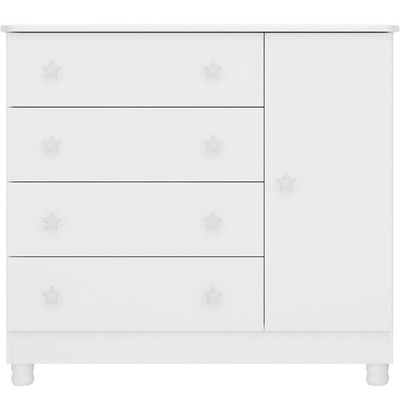 Cômoda Sapateira Infantil 1 Porta 4 Gavetas C/ Pés Doce Mel Branco