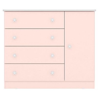 Cômoda Sapateira Infantil 1 Porta 4 Gavetas Doce Mel Rosa