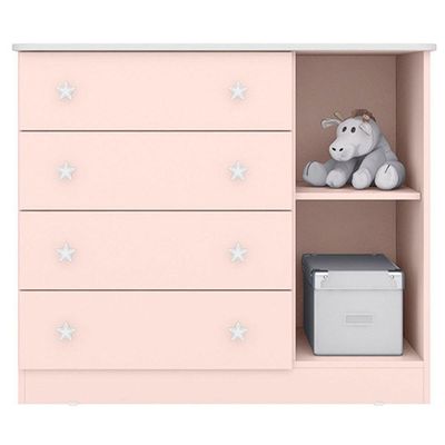 Cômoda Sapateira Infantil 1 Porta 4 Gavetas Doce Mel Rosa