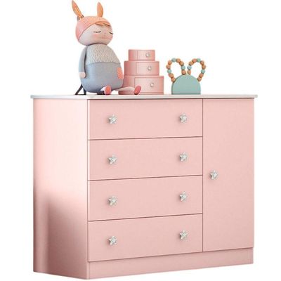 Cômoda Sapateira Infantil 1 Porta 4 Gavetas Doce Mel Rosa