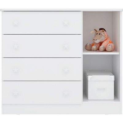 Cômoda Sapateira Infantil 1 Porta 4 Gavetas Doce Mel Branco