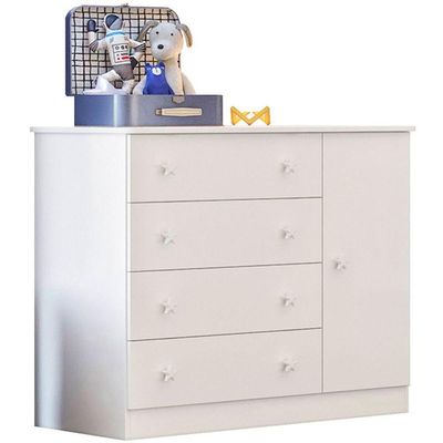 Cômoda Sapateira Infantil 1 Porta 4 Gavetas Doce Mel Branco