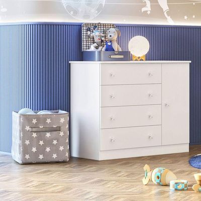 Cômoda Sapateira Infantil 1 Porta 4 Gavetas Doce Mel Branco