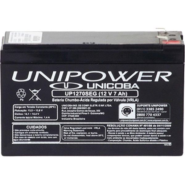 Bateria 12V 7A Selada Up1270 Seg Unipower