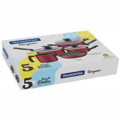 Conjunto de Panelas Tramontina Bergamo com Revestimento Antiaderente Vermelho – 5 Peças