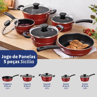 Conjunto de Panelas Tramontina Sicilia com Revestimento Antiaderente Starflon Excellent Vermelho – 5 Peças