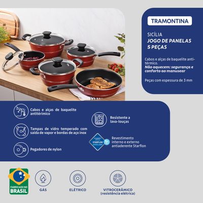 Conjunto de Panelas Tramontina Sicilia com Revestimento Antiaderente Starflon Excellent Vermelho – 5 Peças