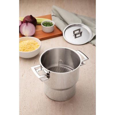 Cuscuzeira Tramontina Brava em Aço Inox com Alças e Tampa 14 cm 2,1 L
