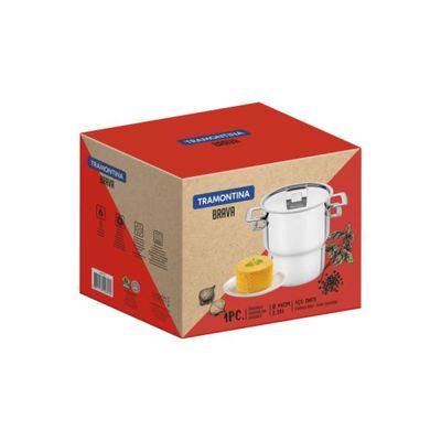 Cuscuzeira Tramontina Brava em Aço Inox com Alças e Tampa 14 cm 2,1 L