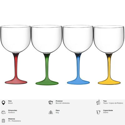 Taça Gin Transparente Haste Coloridas Festas Aniversário Top Cor:azul