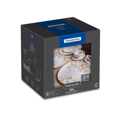 Aparelho De Jantar Tramontina Magnólia Em Porcelana Decorada 30 Peças