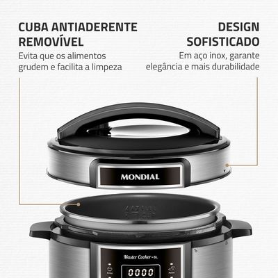 Panela de Pressão Elétrica Digital 6L Mondial Preto e Inox - PE-60-6L-I 127V