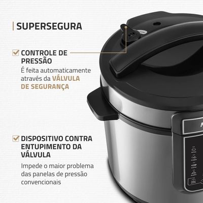 Panela de Pressão Elétrica Digital 6L Mondial Preto e Inox - PE-60-6L-I 127V