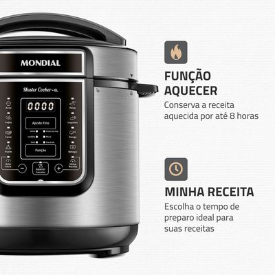 Panela de Pressão Elétrica Digital 6L Mondial Preto e Inox - PE-60-6L-I 127V