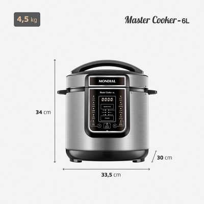 Panela de Pressão Elétrica Digital 6L Mondial Preto e Inox - PE-60-6L-I 127V