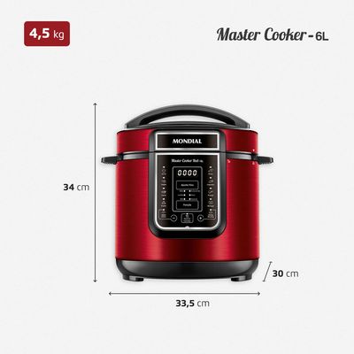 Panela de Pressão Elétrica Digital 6L, Mondial, Vermelho e Inox - PE-60-6L-RI 127V