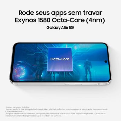 Smartphone Samsung Galaxy A56 5G Preto 128GB, 8GB RAM, Câmera Tripla até 50MP, Tela Super AMOLED 6.7", IP67, NFC, Vídeo HDR e Recursos AI