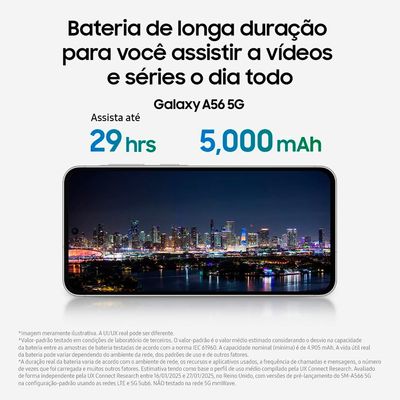 Smartphone Samsung Galaxy A56 5G Preto 128GB, 8GB RAM, Câmera Tripla até 50MP, Tela Super AMOLED 6.7", IP67, NFC, Vídeo HDR e Recursos AI