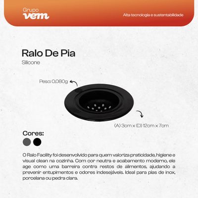Ralo de Pia 12cm x 7cm Cinza em Silicone