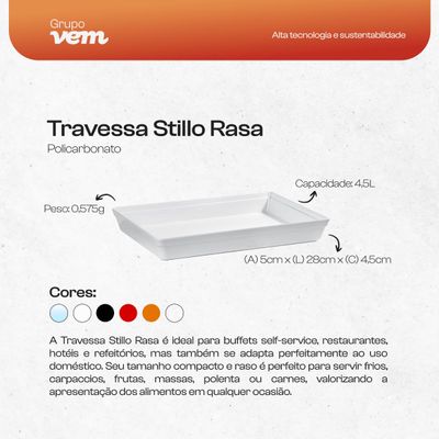 Travessa Stillo Rasa Retangular 4,5L Branca em