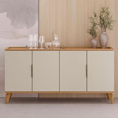 Aparador Buffet Para Sala de Jantar 4 Portas 160cm Dante L05 Jequitibá Off White Fosco - Lyam Decor
