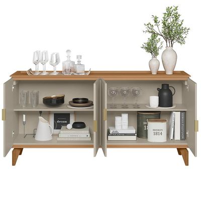 Aparador Buffet Para Sala de Jantar 4 Portas 160cm Dante L05 Jequitibá Off White Fosco - Lyam Decor