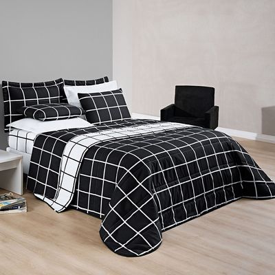 Colcha Cobre Leito Esplendor Padrão 3 Peças Dupla Face - Preto
