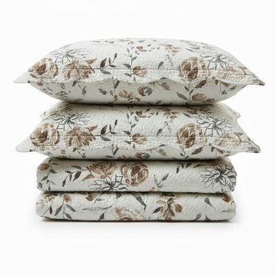 Kit Cobre Leito Colcha Magnus Solteiro 2 Peças Dupla Face Estampado Floral - Natural - 100% Poliéster